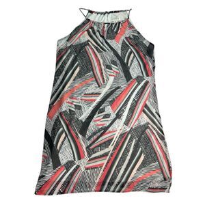 Enfocus Studio Sz M White Pink Black Layered Chiffon Halter Dress Geometric